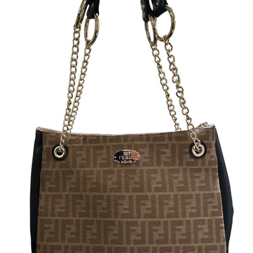 Fendi Brown Monogram Shoulder Bag with Gold Chain